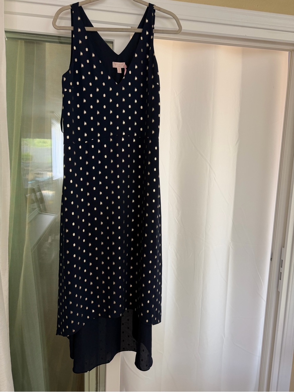 Ted Baker Navy High-Low Polka Dot V-Neck Dress